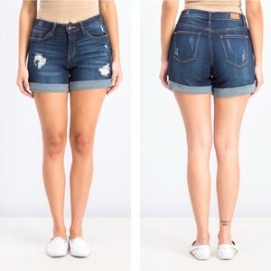 JUDY BLUE | Distressed Dark Wash Shorts | Size 3X
